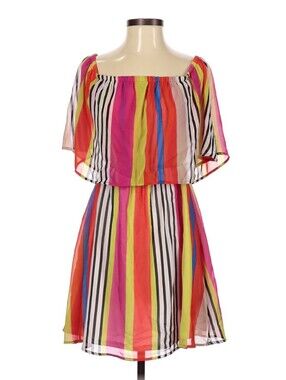 Palms Away Colorful Striped Dress Women's Size Small